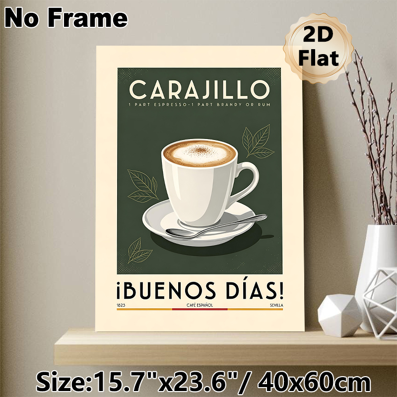 Carajillo Coffee Painting Poster, Vintage Minimalist Illustrated Coffee Cup & Typography Poster, Warm Cozy Ambience Decor For Cafe, Kitchen And Dining_maomaolike.com