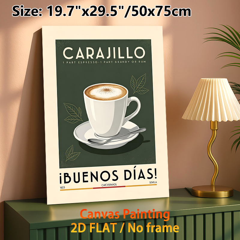 Carajillo Coffee Painting Poster, Vintage Minimalist Illustrated Coffee Cup & Typography Poster, Warm Cozy Ambience Decor For Cafe, Kitchen And Dining_maomaolike.com