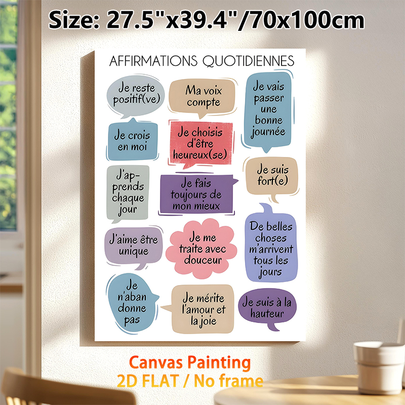 French Daily Affirmations Painting Poster, Vibrant Speech Bubble Style Poster, Uplifting Positive French Phrases, Ideal For Home And Office Decor_maomaolike.com