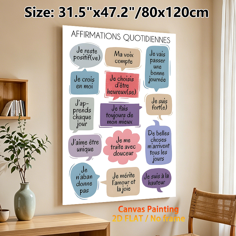 French Daily Affirmations Painting Poster, Vibrant Speech Bubble Style Poster, Uplifting Positive French Phrases, Ideal For Home And Office Decor_maomaolike.com