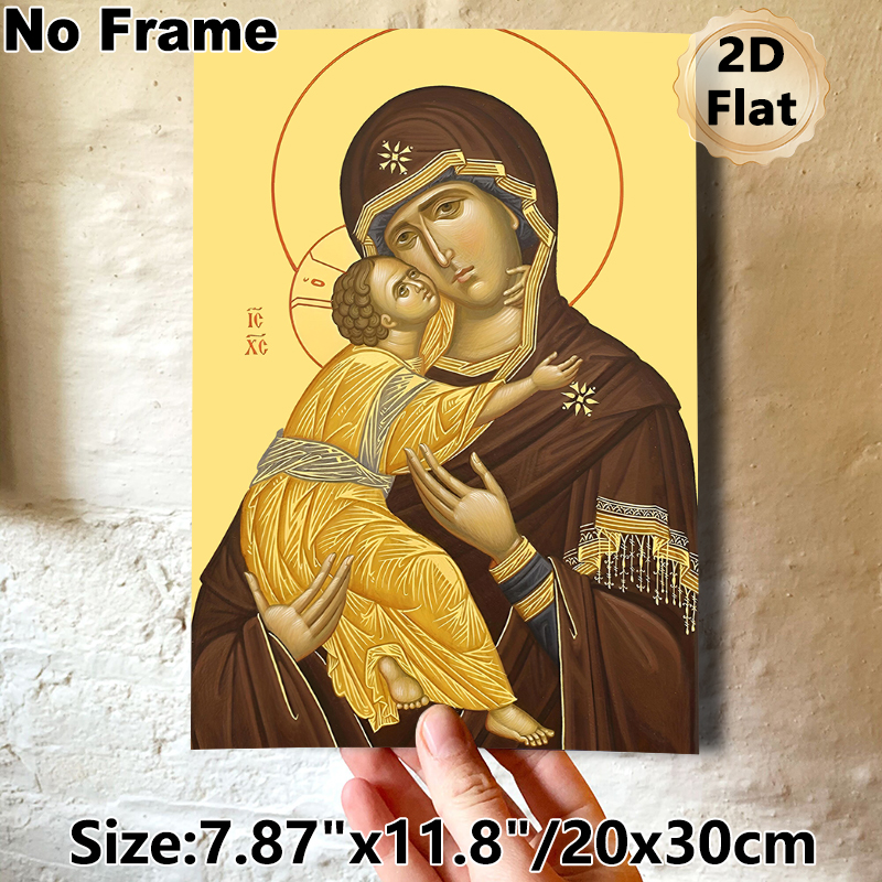 Religious Madonna And Child Painting Poster, Traditional Orthodox-style Sacred Scene Poster, Serene Spiritual Artwork Suitable For Home, Prayer Space_maomaolike.com