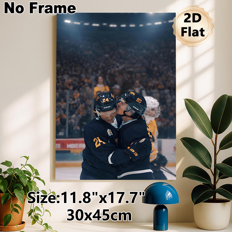 Ice Hockey Celebration Painting Poster, Warm Emotional Arena Scene Poster, Captures Genuine Sports Camaraderie, Ideal For Game Rooms, Sports Bars And_maomaolike.com