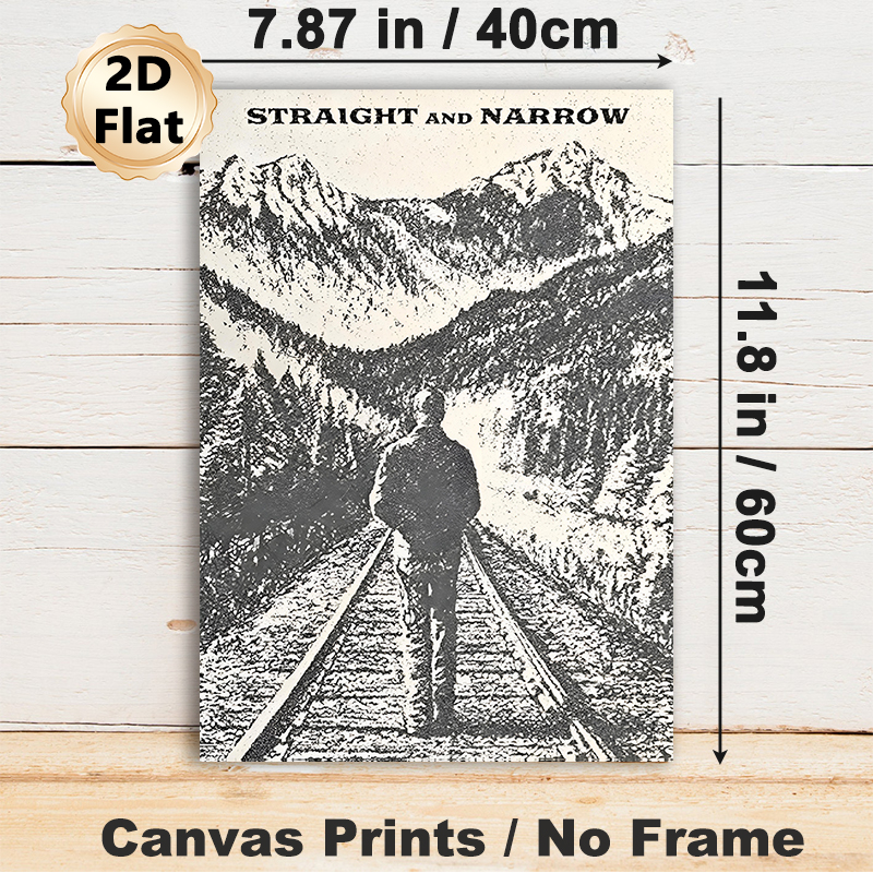 Railway & Mountain Figure Painting Poster, Vintage Monochrome Textured "Straight And Narrow" Scene Poster, Thought-provoking Artistic Decor For Living_maomaolike.com