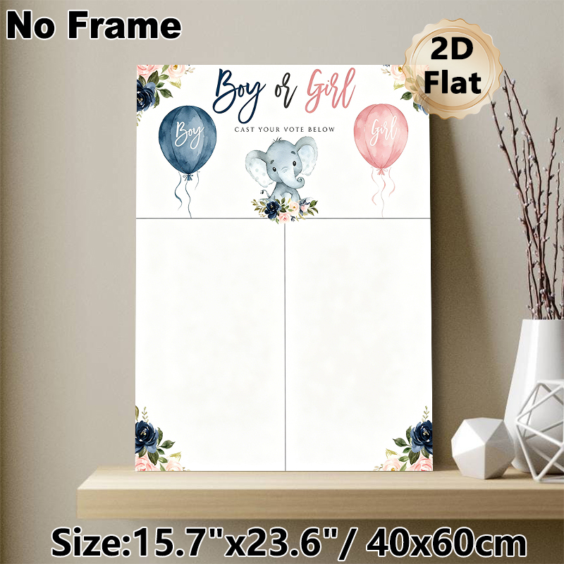 Gender Reveal Painting Poster, Soft Watercolor Elephant & Floral Balloon Poster, Ideal For Gender Vote Activity, Suitable For Baby Shower Gatherings_maomaolike.com