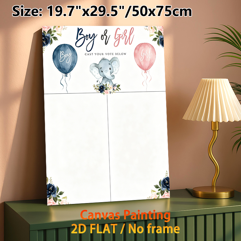 Gender Reveal Painting Poster, Soft Watercolor Elephant & Floral Balloon Poster, Ideal For Gender Vote Activity, Suitable For Baby Shower Gatherings_maomaolike.com