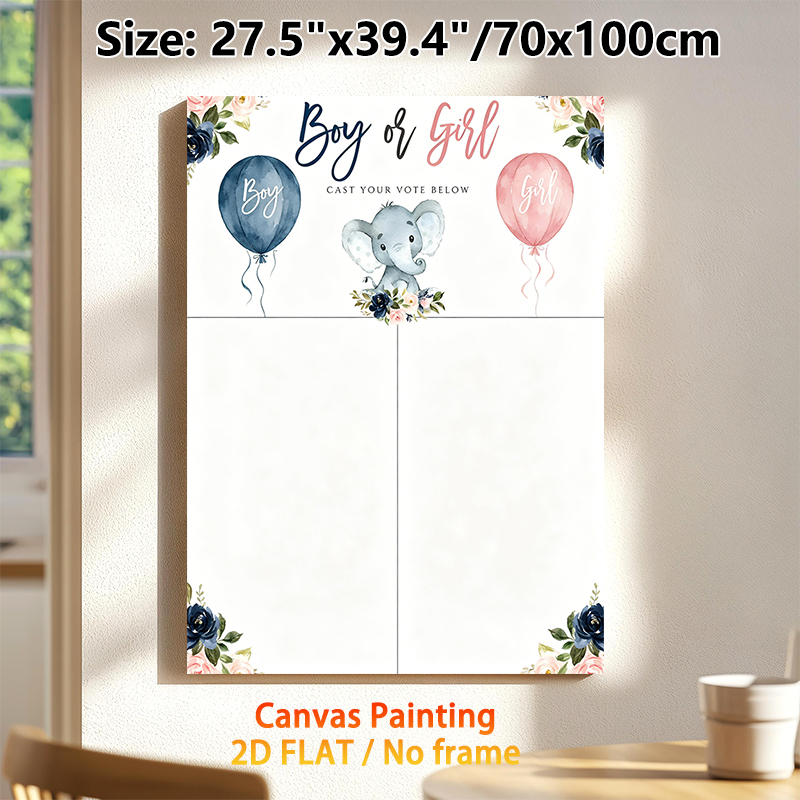 Gender Reveal Painting Poster, Soft Watercolor Elephant & Floral Balloon Poster, Ideal For Gender Vote Activity, Suitable For Baby Shower Gatherings_maomaolike.com
