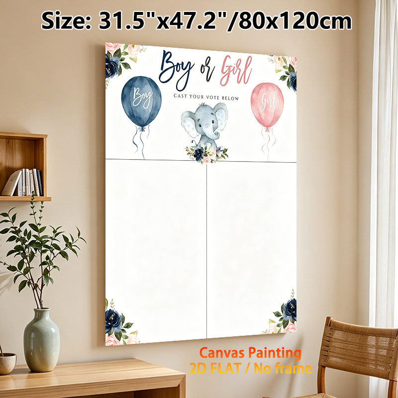 Gender Reveal Painting Poster, Soft Watercolor Elephant & Floral Balloon Poster, Ideal For Gender Vote Activity, Suitable For Baby Shower Gatherings_maomaolike.com