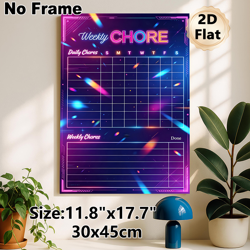 Weekly Chore Chart Painting Poster, Vibrant Neon Cyberpunk Style Poster, Practical Planner To Organize Daily And Weekly Chores, Suitable For Home_maomaolike.com
