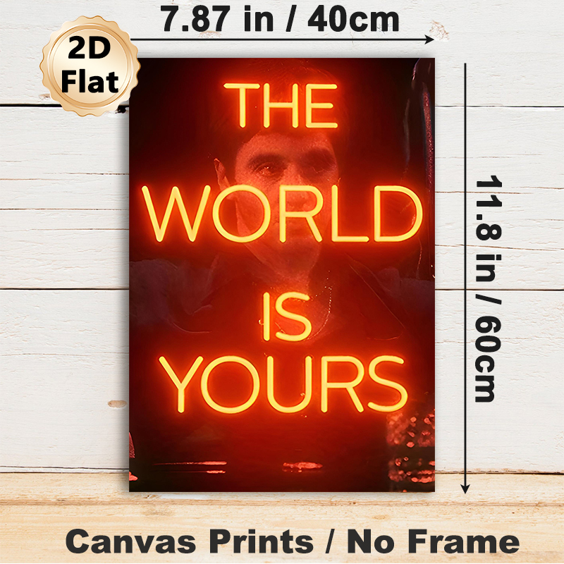 "The World Is Yours" Motivational Painting Poster, Warm Neon-style Typography With Dimmed Figure Poster, Inspiring Wall Decor For Home Office, Living_maomaolike.com