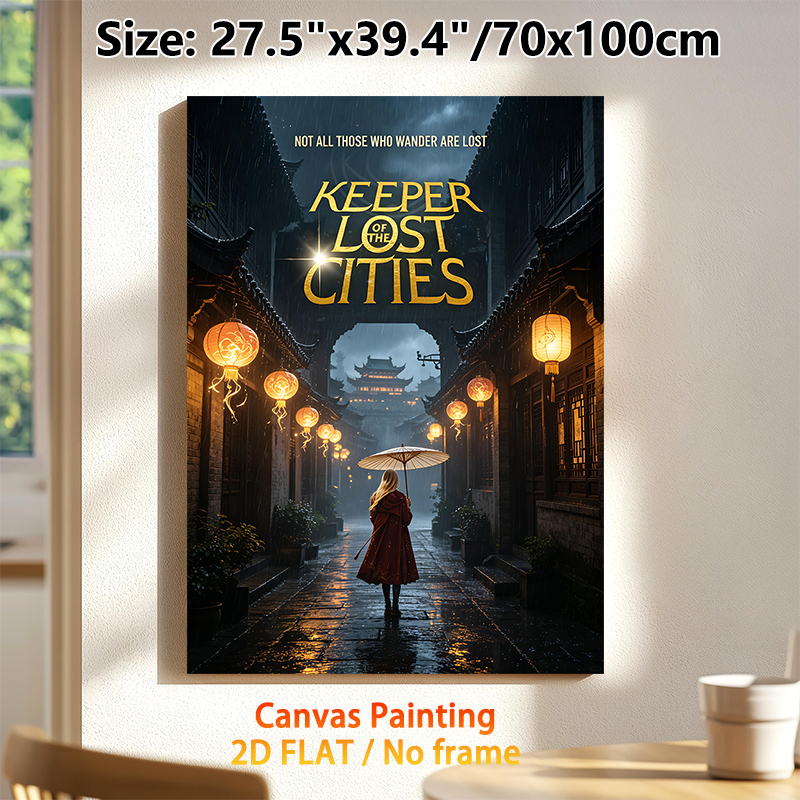 Keeper Of The Lost Cities Themed Painting Poster, Mysterious Rainy Ancient Lane Scene Poster, Atmospheric Literary Artwork For Bedroom, Study Room_maomaolike.com