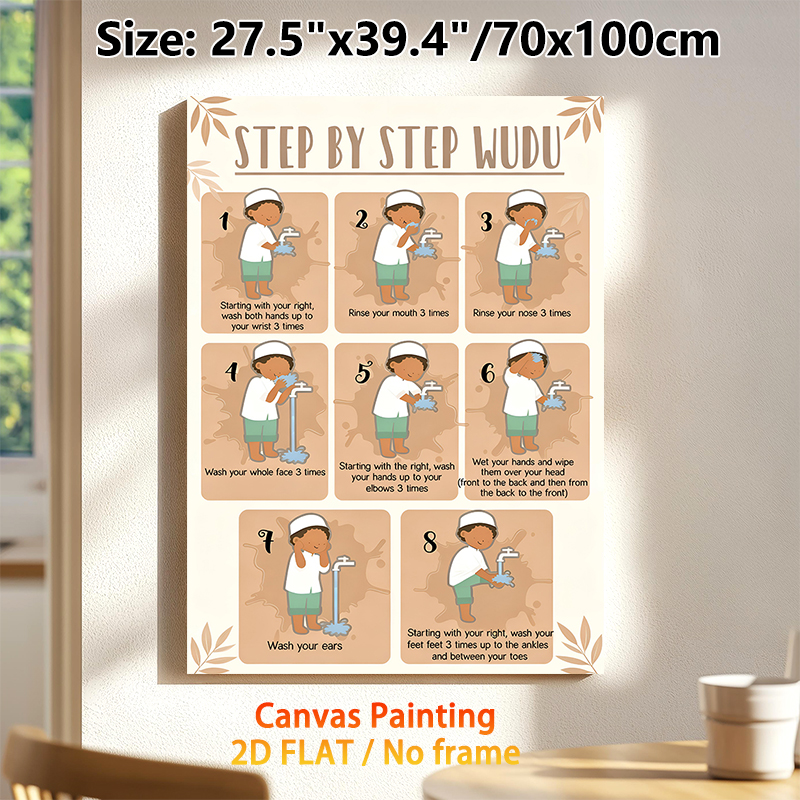 Step-by-Step Wudu Painting Poster, Warm-toned Illustrative Poster, Clear Instructional Guide To Islamic Ablution Steps, Ideal For Home And Prayer_maomaolike.com