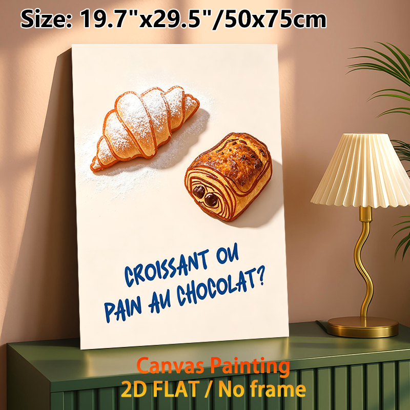 French Pastry Themed Painting Poster, Warm-toned Stylized Croissant & Pain Au Chocolat Poster, Appetizing Baked Goods Artwork, Suitable For Kitchen_maomaolike.com