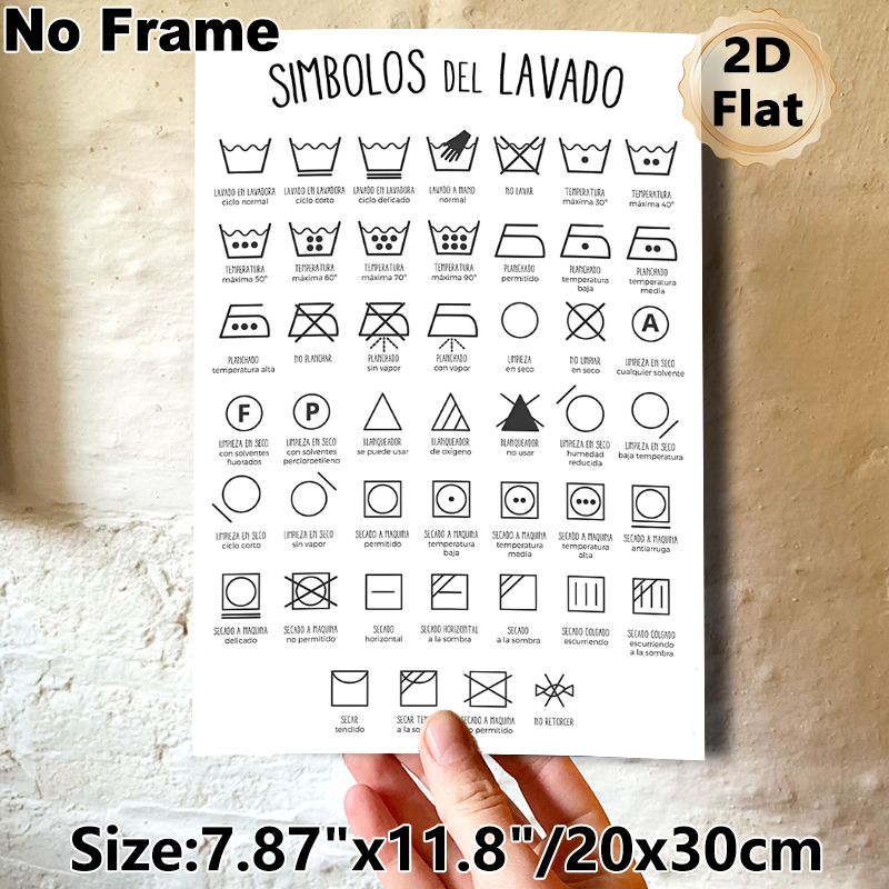Spanish Laundry Symbols Guide Painting Poster, Minimalist Black & White Graphic Poster, Practical Laundry Care Reference Ideal For Home Laundry Room_maomaolike.com