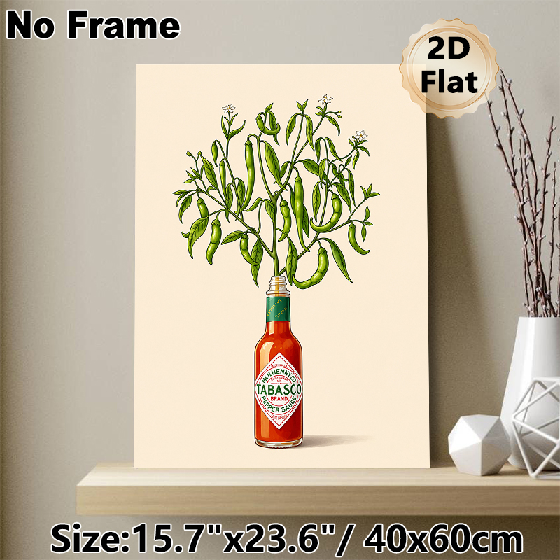 Creative Tabasco Pepper Plant Painting Poster, Vibrant Whimsical Illustration Poster, Unique Food-Themed Decor Ideal For Kitchen & Dining Area_maomaolike.com