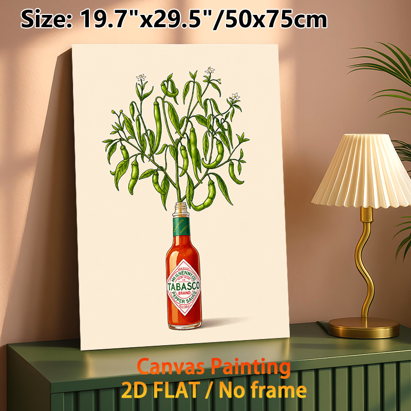 Creative Tabasco Pepper Plant Painting Poster, Vibrant Whimsical Illustration Poster, Unique Food-Themed Decor Ideal For Kitchen & Dining Area_maomaolike.com