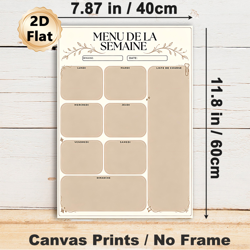 French Weekly Menu Planner Painting Poster, Elegant Neutral-toned Meal Schedule Poster, Organizes Weekly Meals And Grocery Lists, Ideal For Kitchen_maomaolike.com
