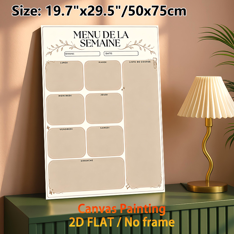 French Weekly Menu Planner Painting Poster, Elegant Neutral-toned Meal Schedule Poster, Organizes Weekly Meals And Grocery Lists, Ideal For Kitchen_maomaolike.com