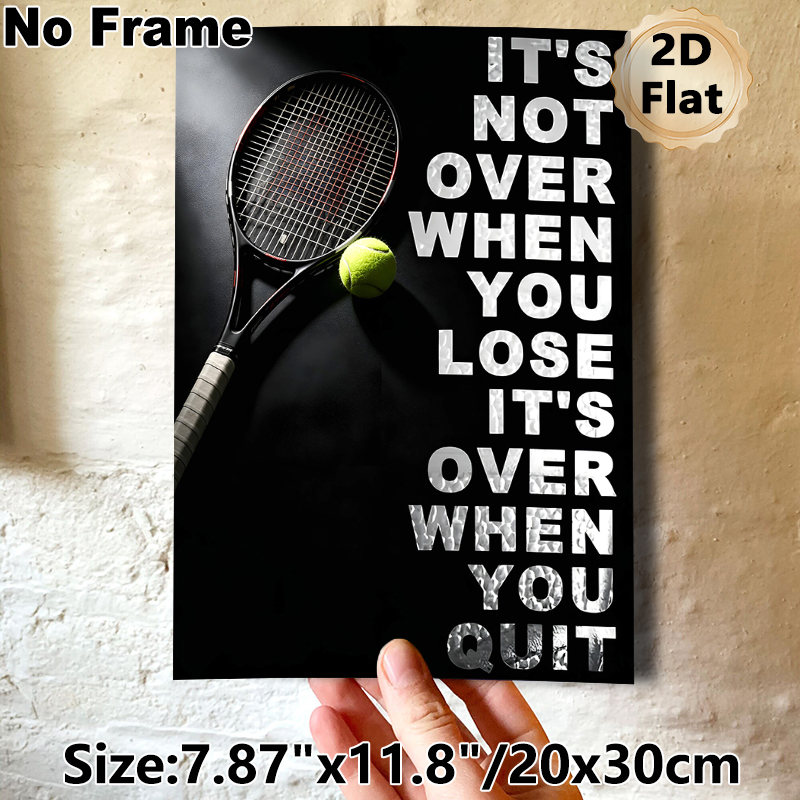 Tennis Motivational Quote Painting Poster, Sleek Dark-toned Tennis Racket & Ball Poster, Inspiring Encouraging Message Wall Decor For Gym, Sports_maomaolike.com