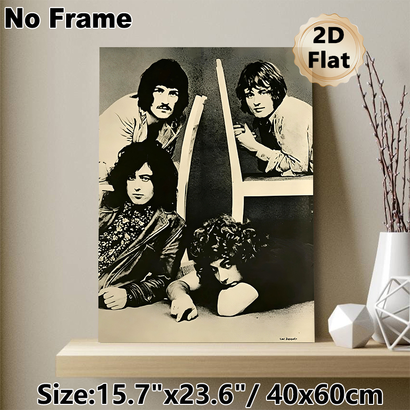 Vintage Rock Band Painting Poster, Monochrome Retro Classic Rock Group Portrait Poster, Timeless Nostalgic Decor Idea For Music Studio, Living Room_maomaolike.com