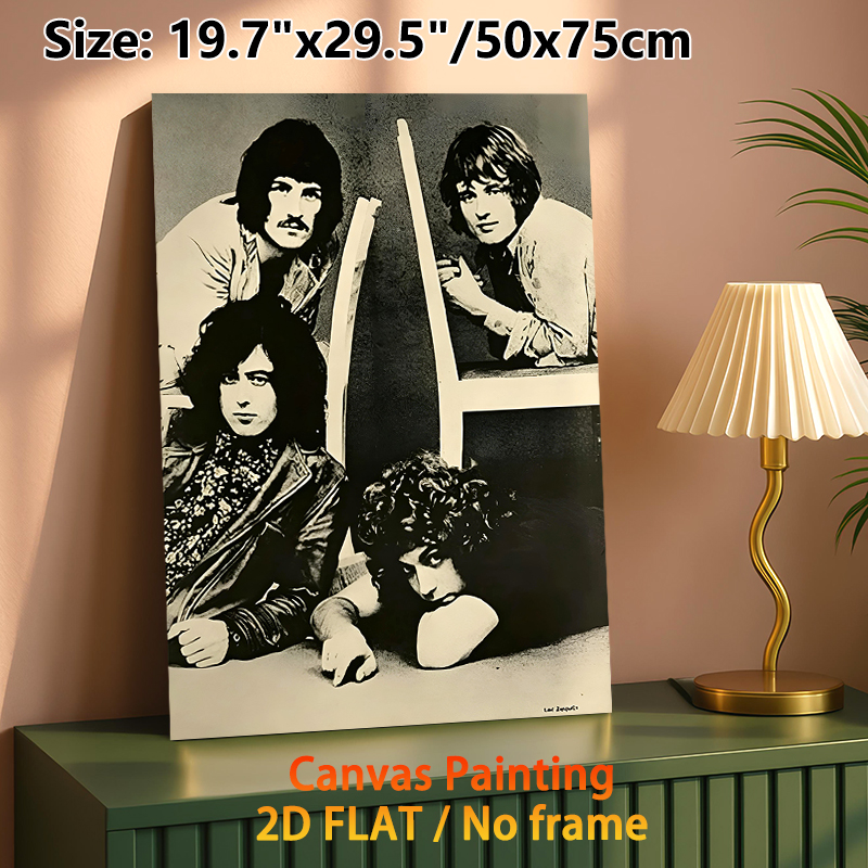 Vintage Rock Band Painting Poster, Monochrome Retro Classic Rock Group Portrait Poster, Timeless Nostalgic Decor Idea For Music Studio, Living Room_maomaolike.com