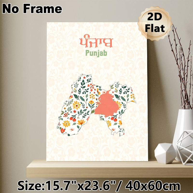Punjab Map Painting Poster, Delicate Pastel Floral-filled Map Poster, Charming Regional-inspired Decor Ideal For Home And Office Spaces_maomaolike.com