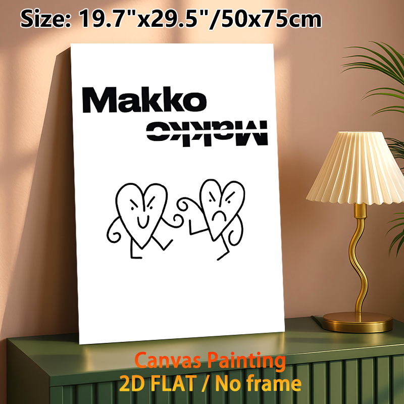 Makko Cartoon Heart Emotion Painting Poster, Minimalist Black & White Line-art Poster, Expressive Contrasting-mood Heart Figures, Chic Wall Decor_maomaolike.com