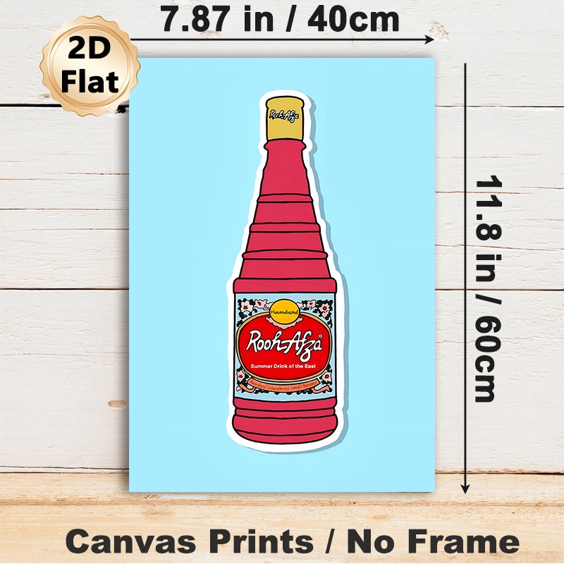 Rooh Afza Beverage Painting Poster, Vibrant Cartoon-style Illustrated Drink Bottle Poster, Nostalgic Cheerful Decor Ideal For Kitchen, Dining Area_maomaolike.com