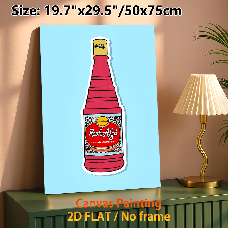 Rooh Afza Beverage Painting Poster, Vibrant Cartoon-style Illustrated Drink Bottle Poster, Nostalgic Cheerful Decor Ideal For Kitchen, Dining Area_maomaolike.com