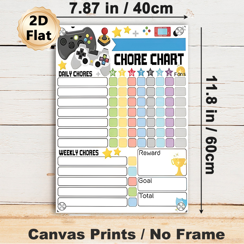 Gaming Themed Chore Chart Painting Poster, Vibrant Game Controller Illustrated Poster, Practical For Tracking Daily & Weekly Chores, Suitable For Home_maomaolike.com
