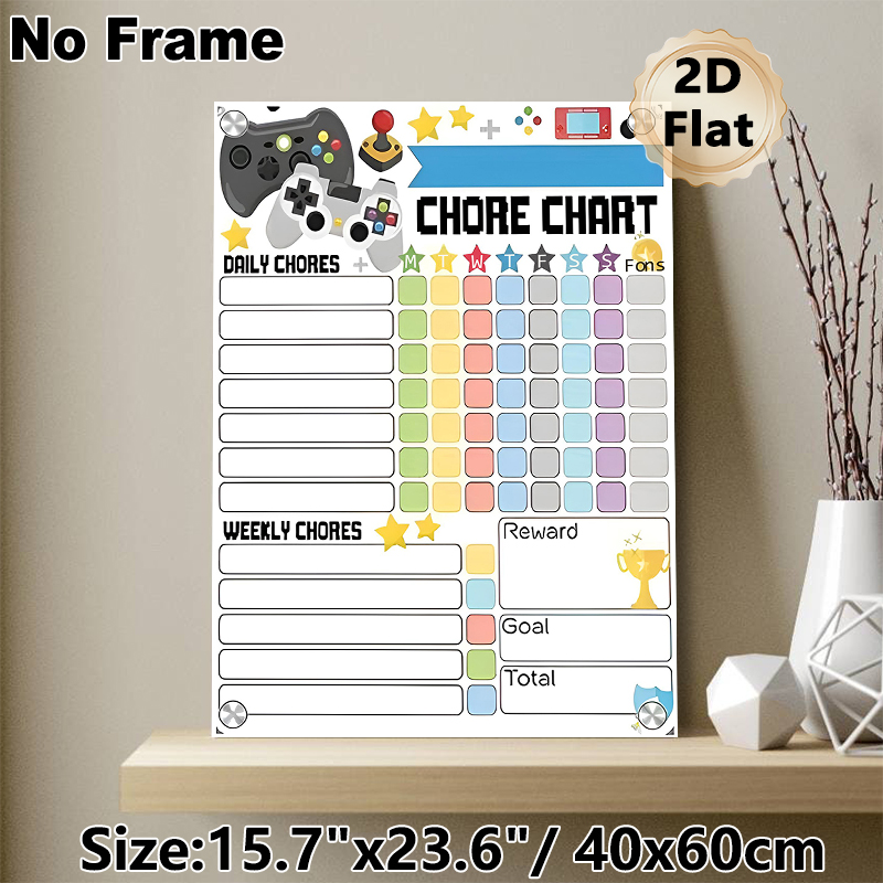 Gaming Themed Chore Chart Painting Poster, Vibrant Game Controller Illustrated Poster, Practical For Tracking Daily & Weekly Chores, Suitable For Home_maomaolike.com