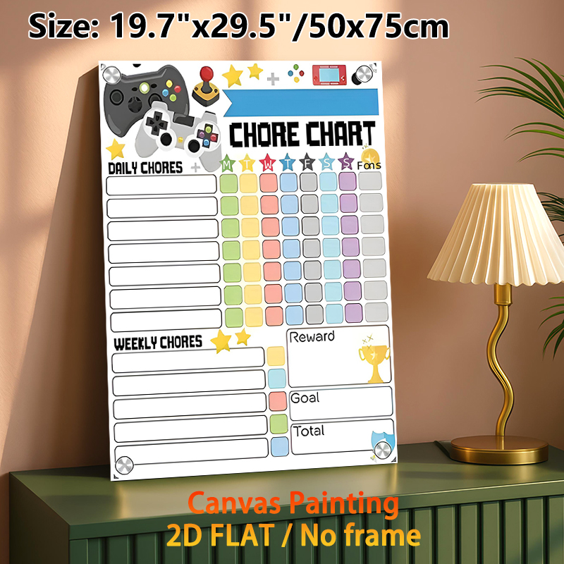 Gaming Themed Chore Chart Painting Poster, Vibrant Game Controller Illustrated Poster, Practical For Tracking Daily & Weekly Chores, Suitable For Home_maomaolike.com