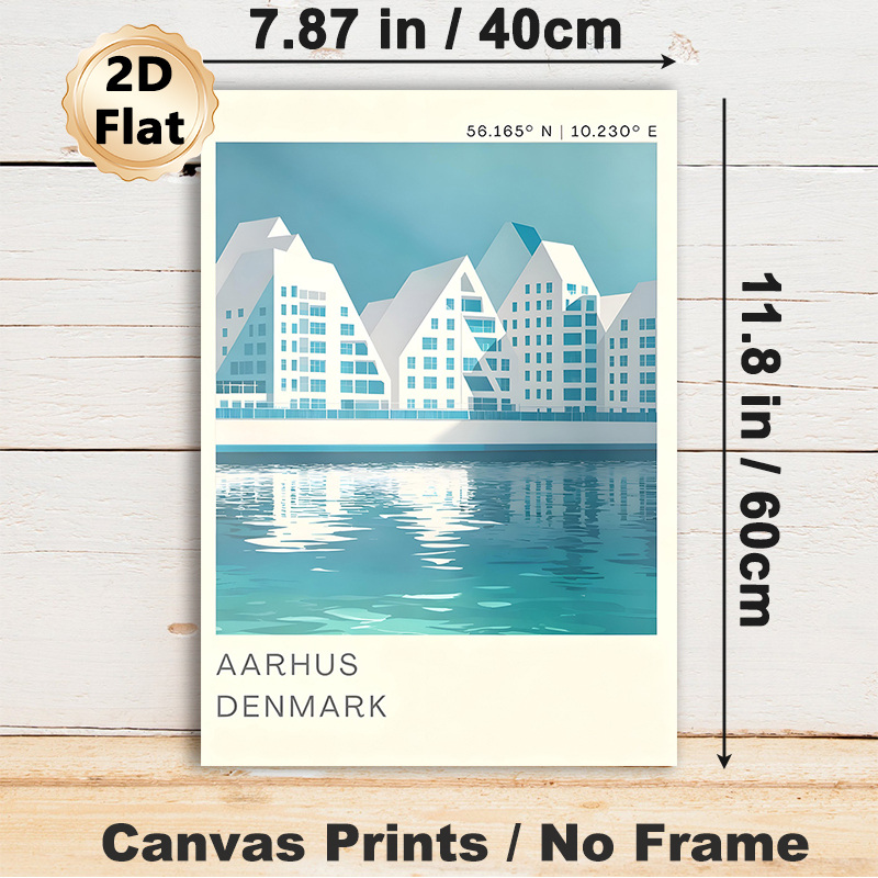 Aarhus Denmark Coastal Architecture Painting Poster, Minimalist Soft-toned Waterfront Building Poster, Serene Urban Coastal Decor Suitable For Living_maomaolike.com
