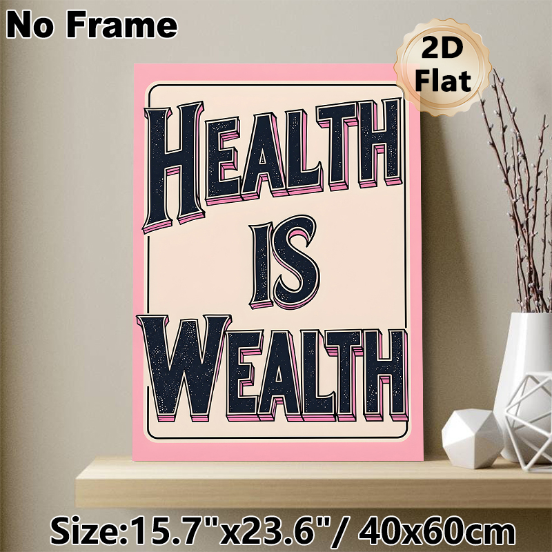 Health Is Wealth Themed Painting Poster, Vintage Stylized Typography Poster, Inspirational Health-focused Decor Ideal For Living Room, Bedroom Or_maomaolike.com