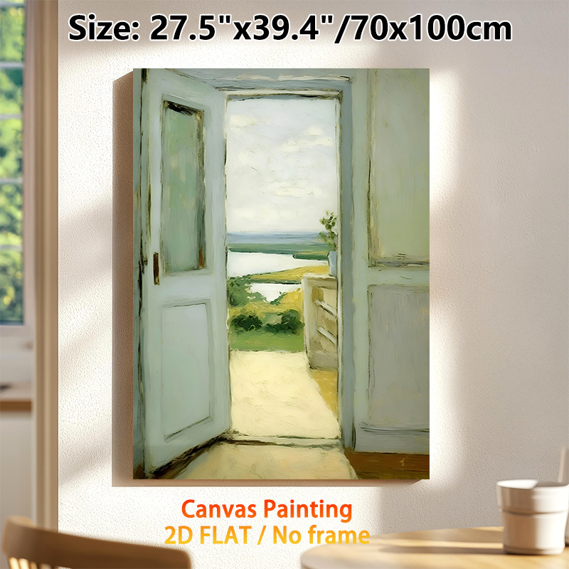 Lakeside Landscape Through Doorway Painting Poster, Soft-toned Impressionist-style Poster, Serene Outdoor Scenery View, Brings Tranquil Ambiance For_maomaolike.com