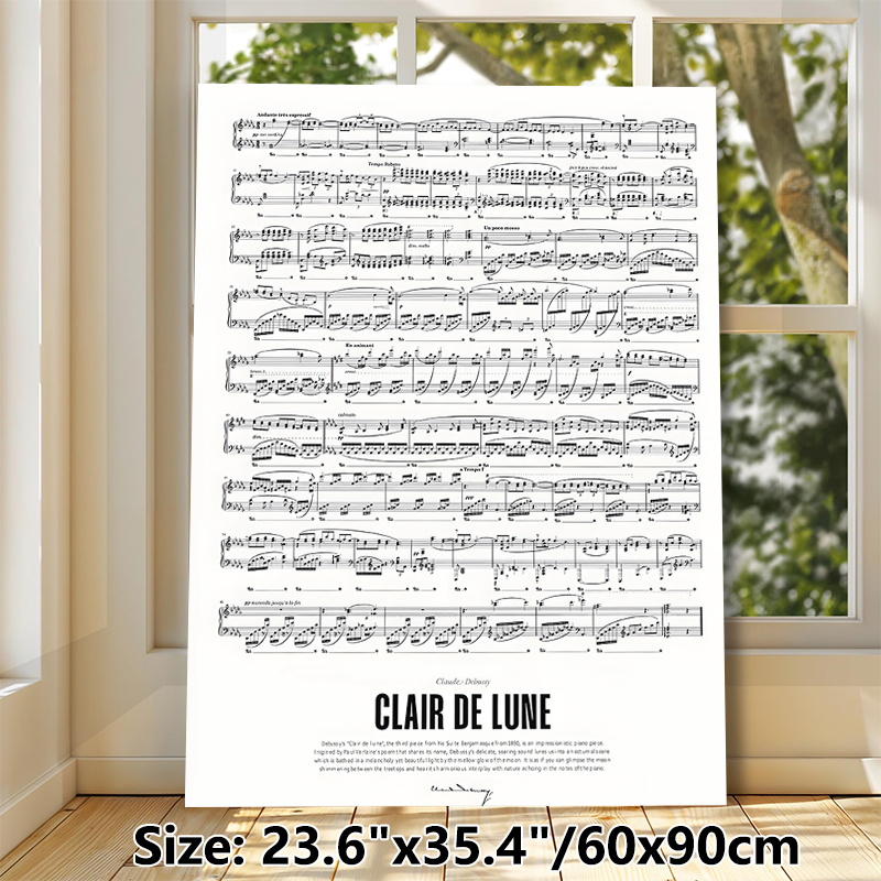 Clair De Lune Sheet Music Painting Poster, Elegant Monochrome Musical Notation Poster, Artistic Classical Music Decor To Bring Refined Ambiance For_maomaolike.com