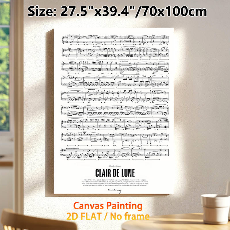 Clair De Lune Sheet Music Painting Poster, Elegant Monochrome Musical Notation Poster, Artistic Classical Music Decor To Bring Refined Ambiance For_maomaolike.com