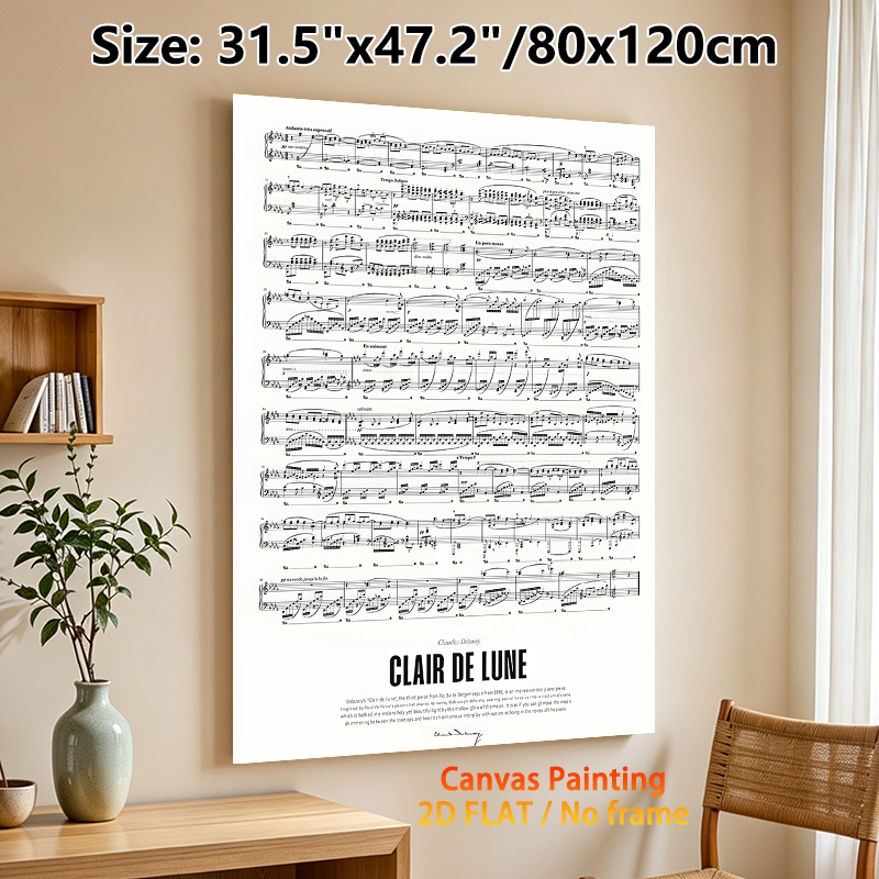 Clair De Lune Sheet Music Painting Poster, Elegant Monochrome Musical Notation Poster, Artistic Classical Music Decor To Bring Refined Ambiance For_maomaolike.com