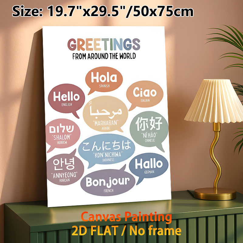 Global Greetings Painting Poster, Pastel-colored Speech Bubble Design Poster, Helps Learn Global Greetings, Ideal For Living Room, Study Space_maomaolike.com
