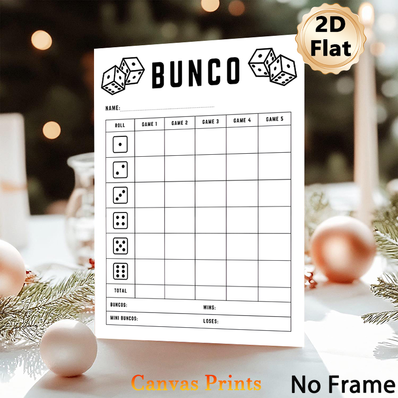 Bunco Game Score Sheet Painting Poster, Minimalist Black-and-White Dice Game Score Poster, Practical Score Tracker For Bunco Matches, Suitable For_maomaolike.com
