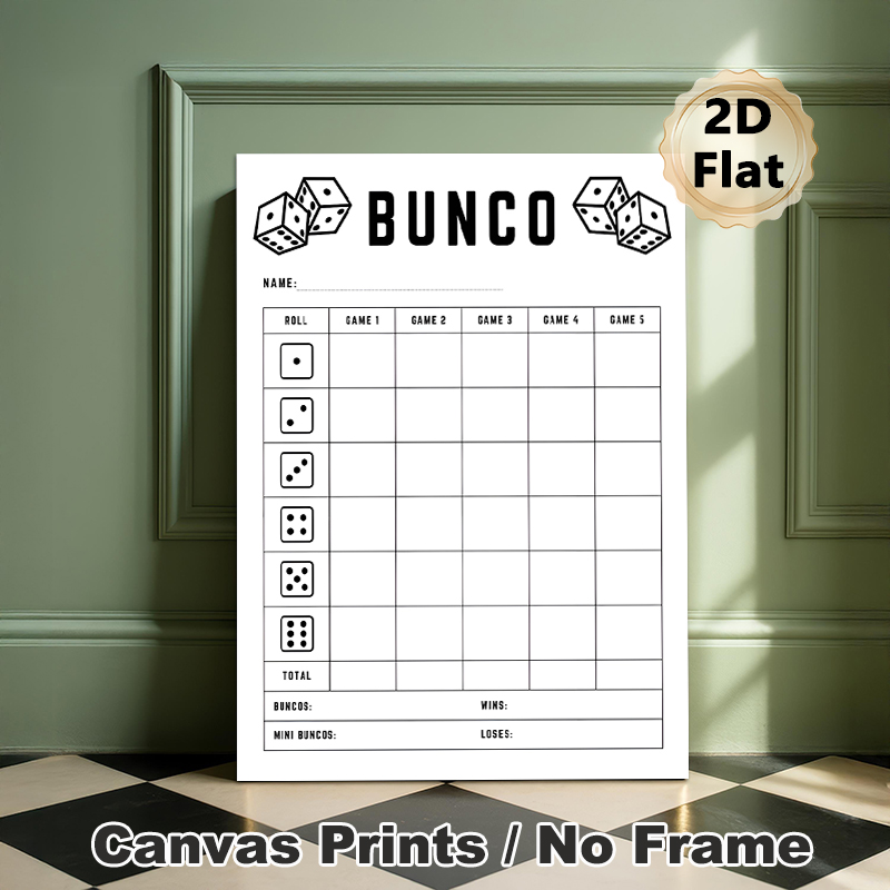 Bunco Game Score Sheet Painting Poster, Minimalist Black-and-White Dice Game Score Poster, Practical Score Tracker For Bunco Matches, Suitable For_maomaolike.com