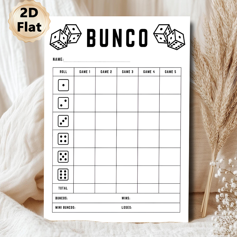 Bunco Game Score Sheet Painting Poster, Minimalist Black-and-White Dice Game Score Poster, Practical Score Tracker For Bunco Matches, Suitable For_maomaolike.com
