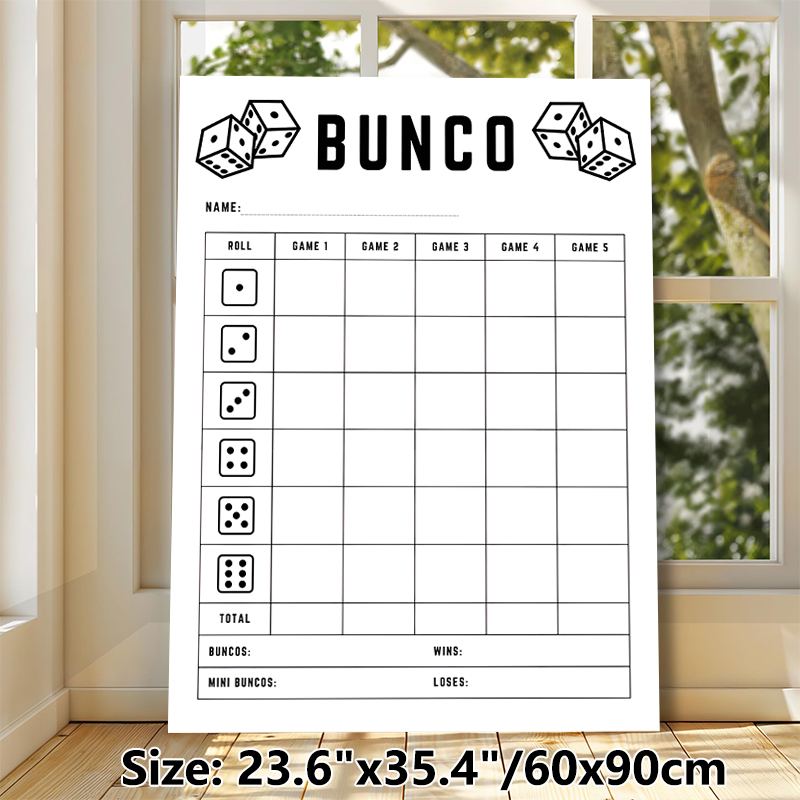 Bunco Game Score Sheet Painting Poster, Minimalist Black-and-White Dice Game Score Poster, Practical Score Tracker For Bunco Matches, Suitable For_maomaolike.com