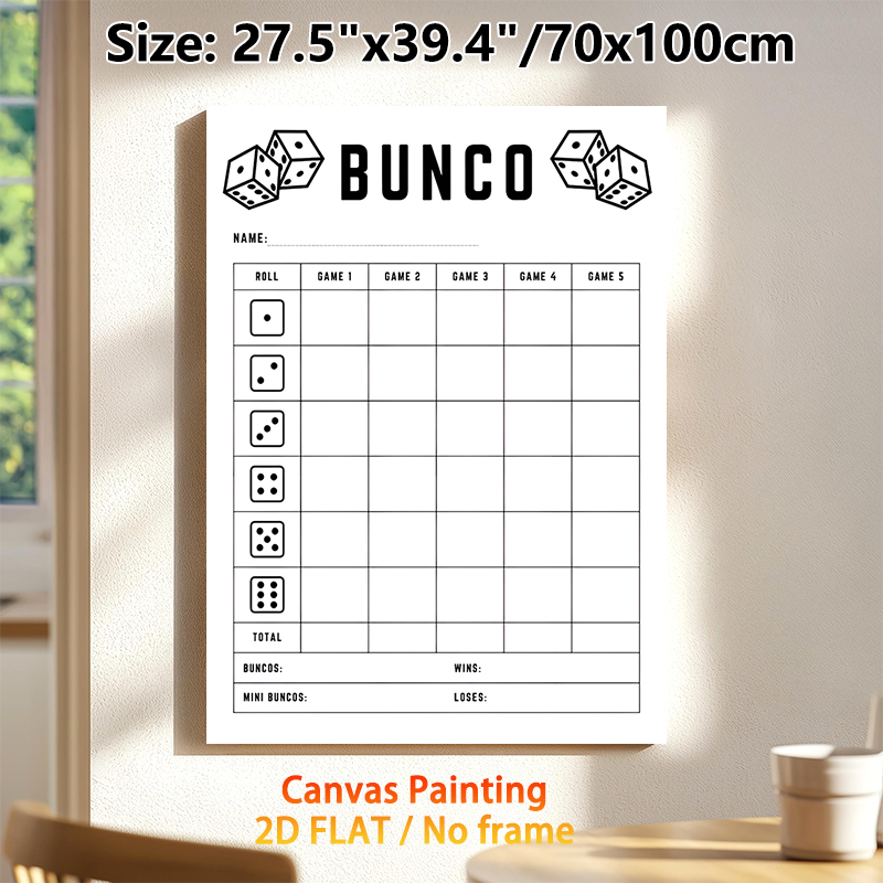 Bunco Game Score Sheet Painting Poster, Minimalist Black-and-White Dice Game Score Poster, Practical Score Tracker For Bunco Matches, Suitable For_maomaolike.com