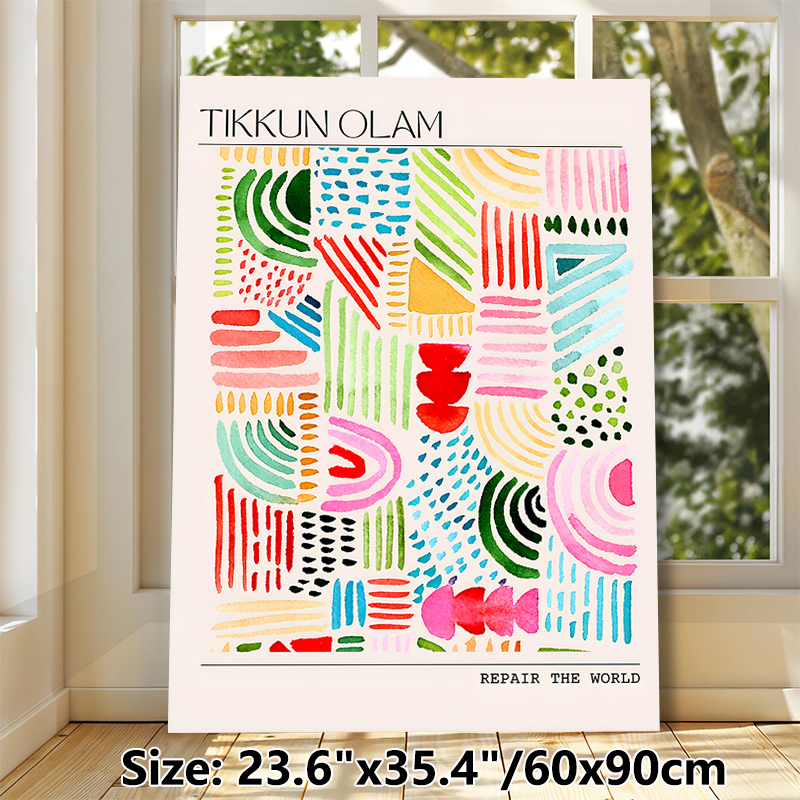 Abstract Geometric Painting Poster, Vibrant Watercolor Mixed Abstract Lines & Shapes Poster, Artistic Uplifting Decor Ideal For Living Room, Office_maomaolike.com