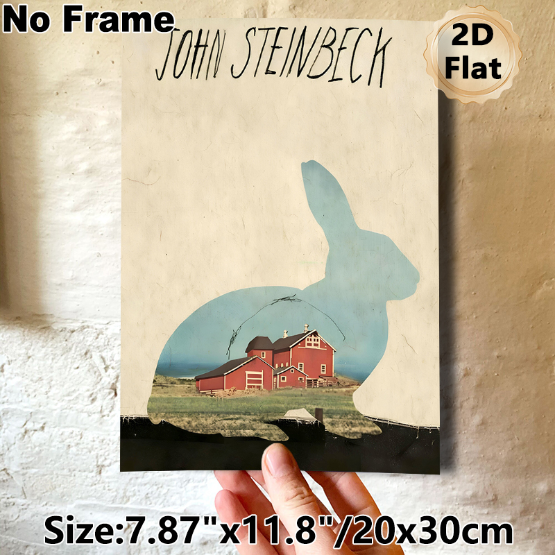John Steinbeck Farm Rabbit Painting Poster, Vintage Rabbit Silhouette With Red Farm Scene Poster, Retro Literary-inspired Decor For Home Study, Living_maomaolike.com