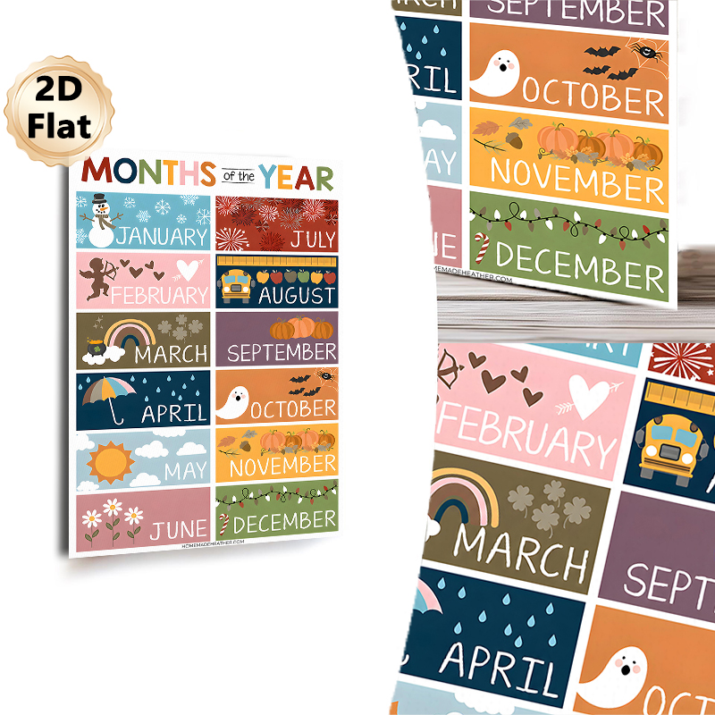 Months Of The Year Painting Poster, Vibrant Seasonal-themed Poster, Illustrative Design To Learn Months And Matching Seasonal Elements, Suitable For_maomaolike.com