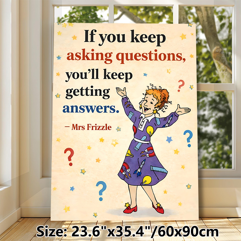 Inspirational Mrs Frizzle Quote Painting Poster, Vibrant Cartoon Style Poster, Motivational Question-themed Design To Encourage Curiosity, Suitable_maomaolike.com