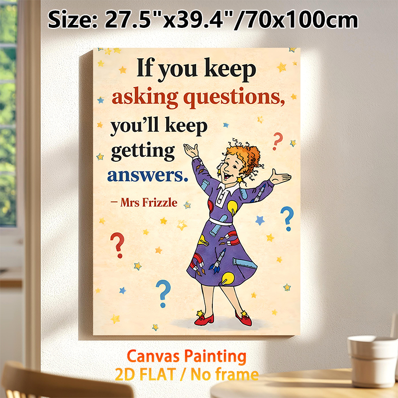 Inspirational Mrs Frizzle Quote Painting Poster, Vibrant Cartoon Style Poster, Motivational Question-themed Design To Encourage Curiosity, Suitable_maomaolike.com