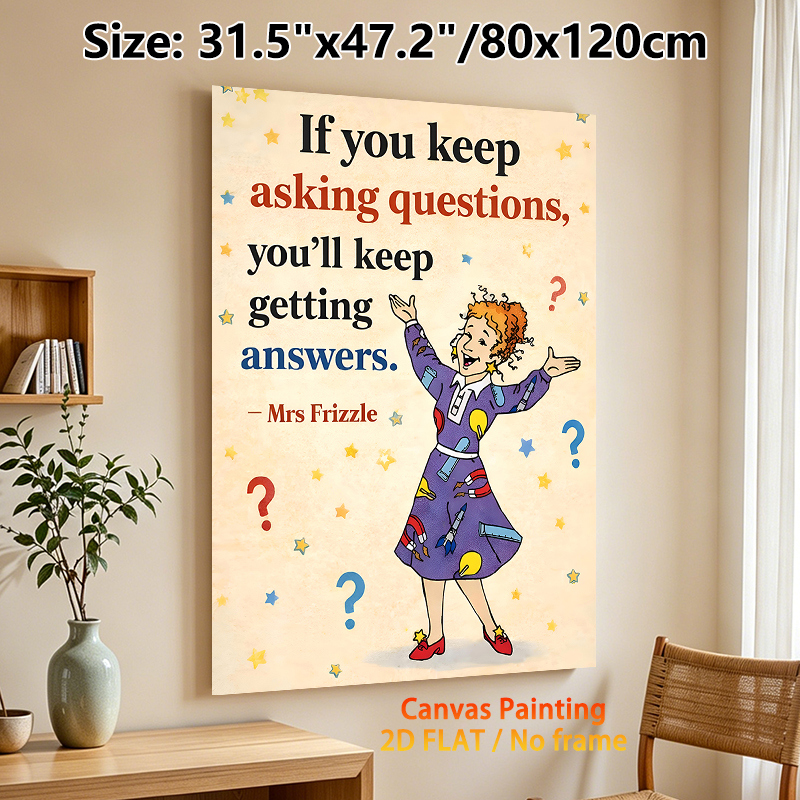 Inspirational Mrs Frizzle Quote Painting Poster, Vibrant Cartoon Style Poster, Motivational Question-themed Design To Encourage Curiosity, Suitable_maomaolike.com