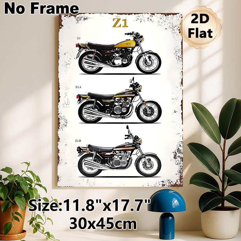 Vintage Z1 Series Motorcycle Painting Poster, Retro Distressed Border Multi-variant Motorcycle Poster, Classic Motorcycle Collection Design, Ideal For_maomaolike.com